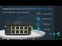 Commutateur contrôlé industriel 8x10/100/1000T de PoE de rail de vacarme 802.3at + 2x100/1000X SFP