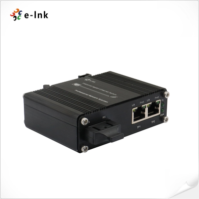 Convertisseur de médias PoE++ de 1 port 100Base-FX à 2 ports 10/100Base-T