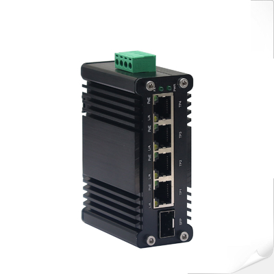 Mini Switch Ethernet Industriel 4 ports 10/100/1000T PoE 802.3at + 1 port 100/1000X SFP avec entrée 12~48VDC et amplificateur de tension