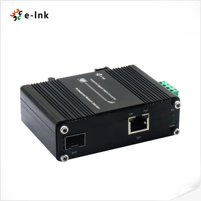 Mini Industrial 1-Port 100/1000X SFP to 1-Port 10/100/1000T 60W PoE++ Media Converter with 12~48VDC Terminal Block Power Input