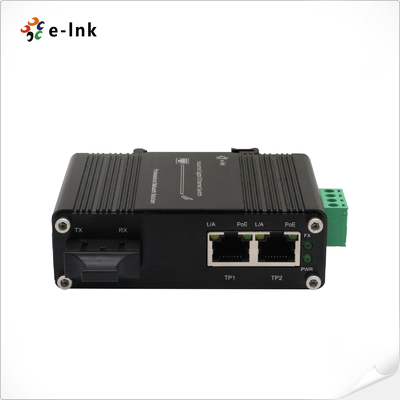 Mini Convertisseur de média industriel 1 port 100Base-FX vers 2 ports 10/100Base-T 60W PoE++ Prend en charge le mode Full/Half-duplex, Auto-négociation